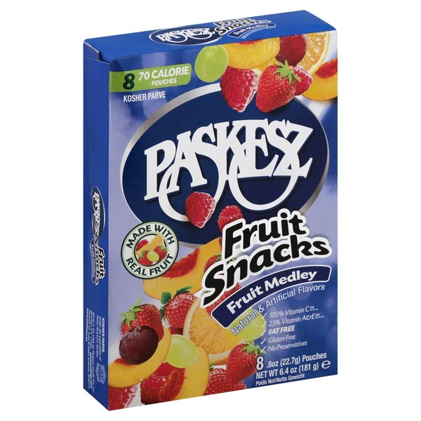 Paskesz Fruit Snacks Fruit Medley 8 x .8oz pouches