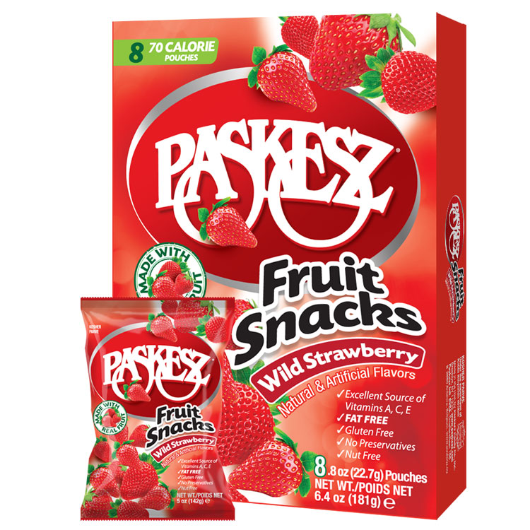 Paskesz Fruit Snacks Wild Strawberry 8 x .8oz pouches