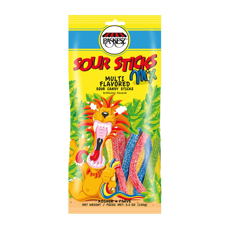 Paskesz Sour Sticks Mix Multi Flavores Sour Candy Sticks 3.5 oz