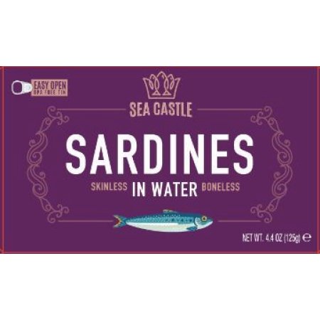 Sea castle sardines skinless & boneless in water 4.4 oz