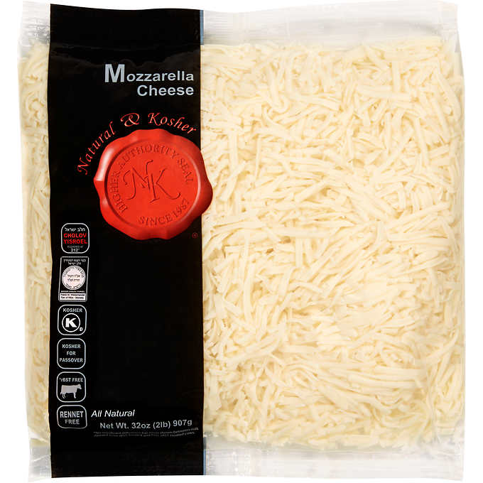 Natural & Kosher Shredded White Mozzarella Cheese 2 lbs.