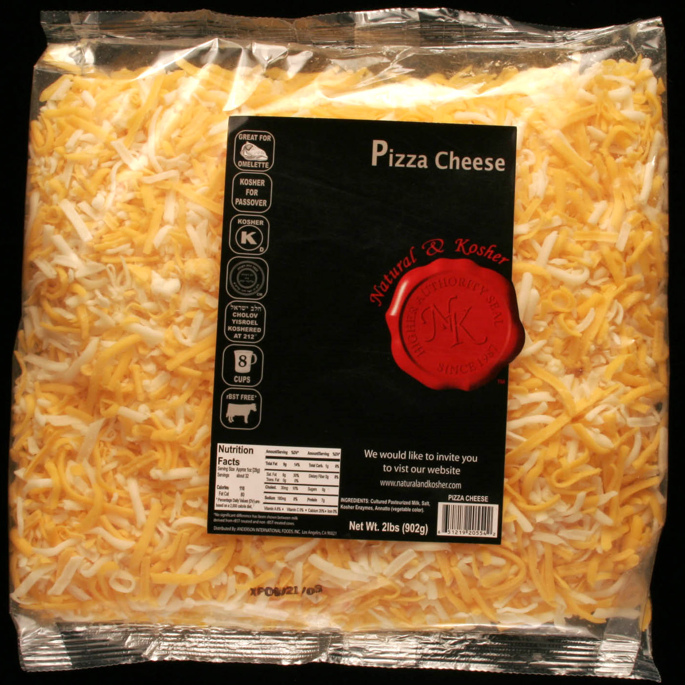 Natural & Kosher Shredded Pizza Cheese 2 Lbs.