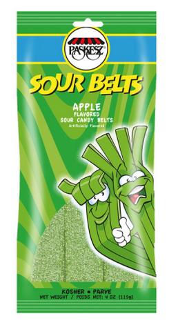 Paskesz Sour Belts Apple Flavored Sour Candy Belts 4 oz