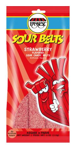 Paskesz Sour Belts Strawberry Flavored Sour Candy Belts 4 oz