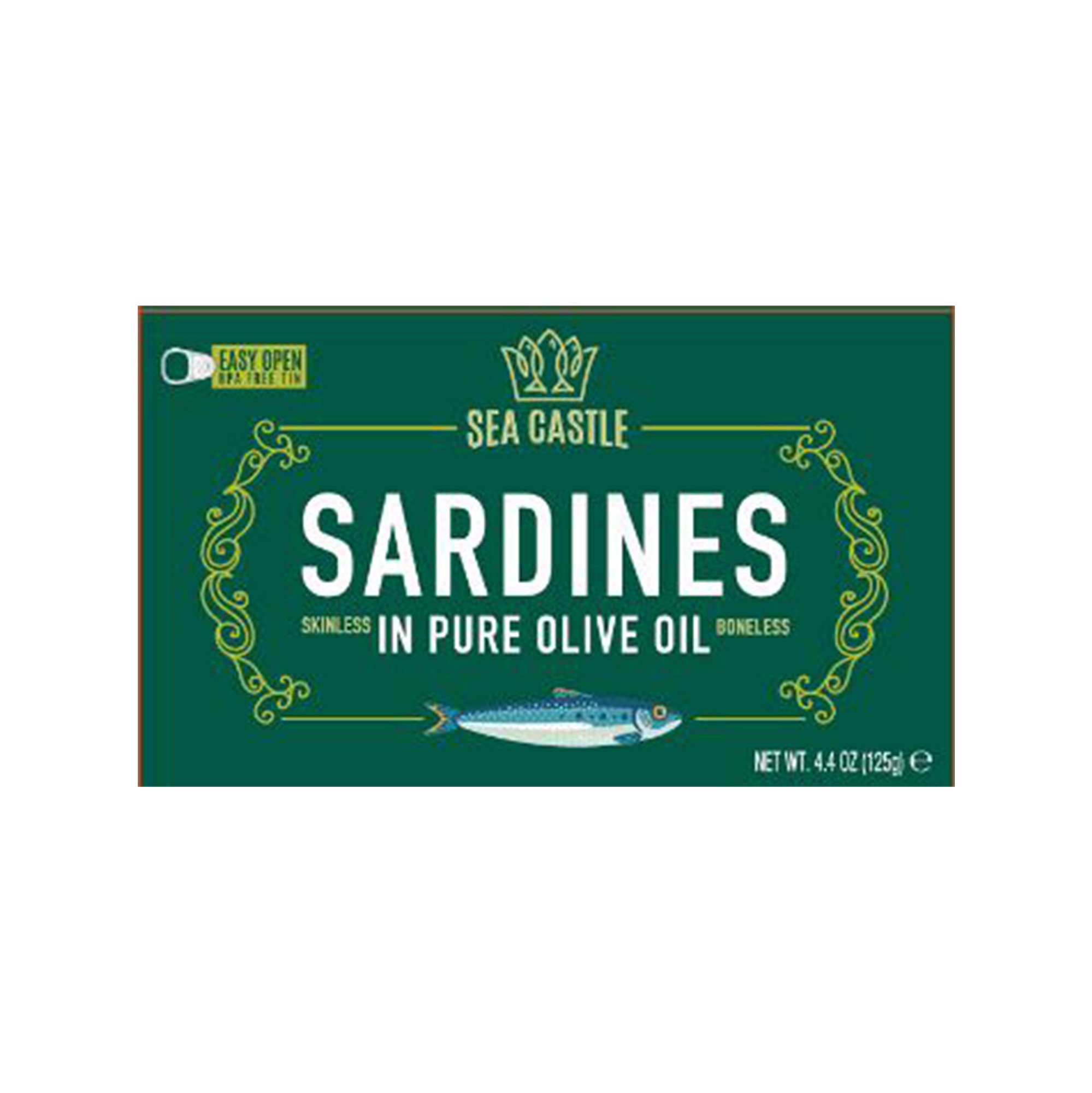 Sea castle sardines skinless & boneless in olive oil 4.4 oz